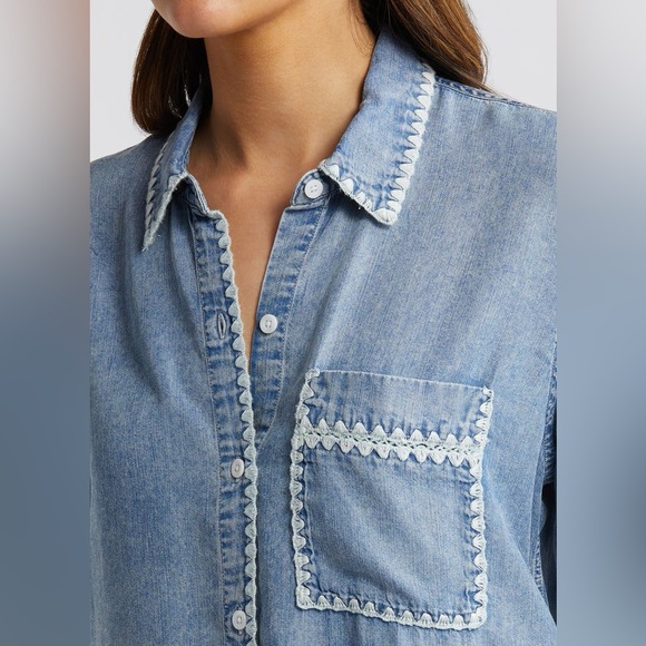 Rails Saya Button Up Tencel Shirt With Embroidered Details XS NWT - Picture 3 of 14
